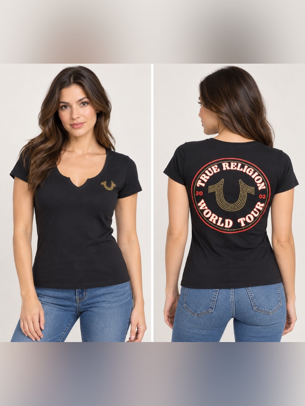 NWT True Religion World Tour Rhinestone Tee | Black and Red XS